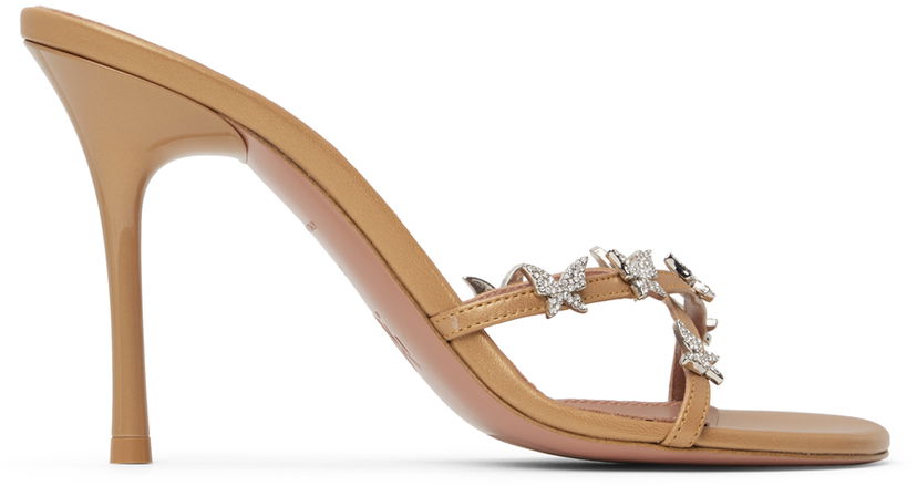 Asusteet Amina Muaddi Amina Muaddi Debora Heeled Sandals Beige | DEBORA SLIPPER ROUNDED NAP