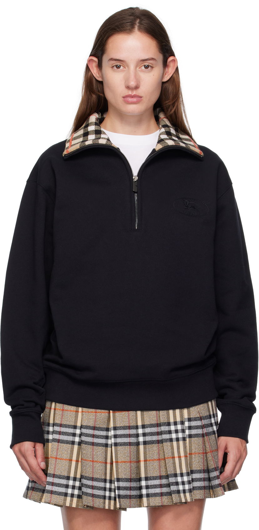 Huppari Burberry Burberry Check Collar Quarter-Zip Sweatshirt Musta | 8109063