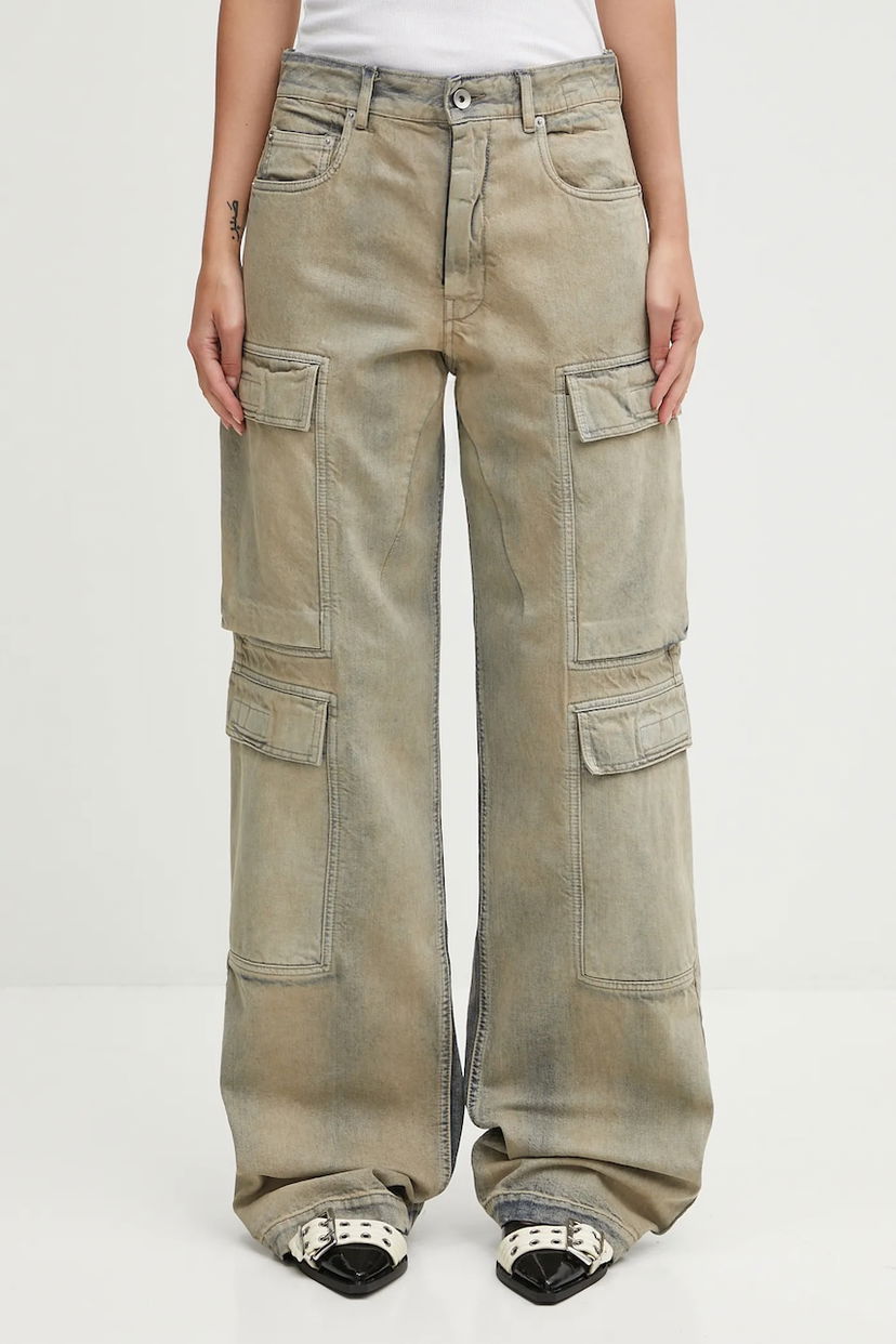 Cargo housut Rick Owens Rick Owens DRKSHDW Cotton Wide Leg Double Cargo Jeans with Medium Waist Beige | DS02E7308.DMP