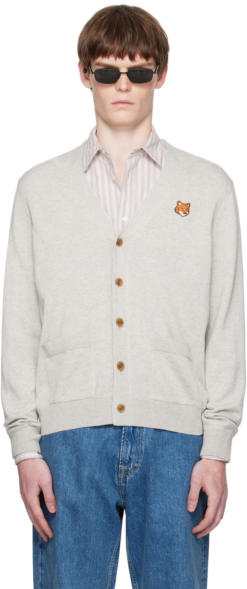 Villapaita MAISON KITSUNÉ Maison Kitsuné Fox Head Patch Cardigan Harmaa | PM00501KT1181