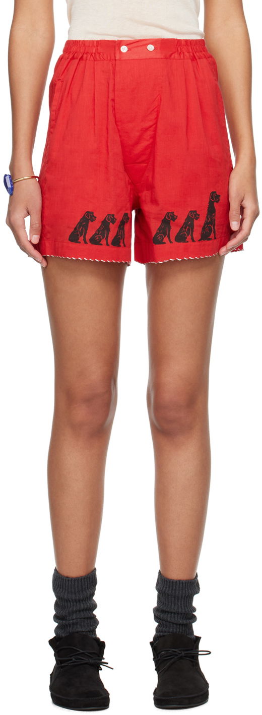 Shortsit Bode Dog Print High-Rise Shorts Punainen | MRS24BT011