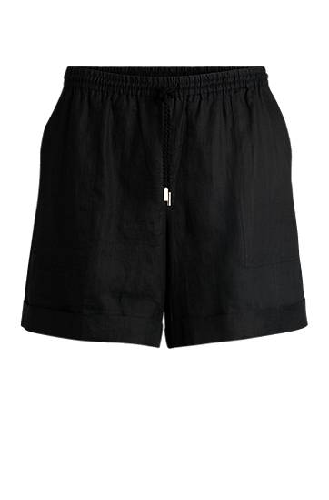 Shortsit BOSS Ramie Relaxed-Fit Shorts with Drawstring Musta | 50537924, 0