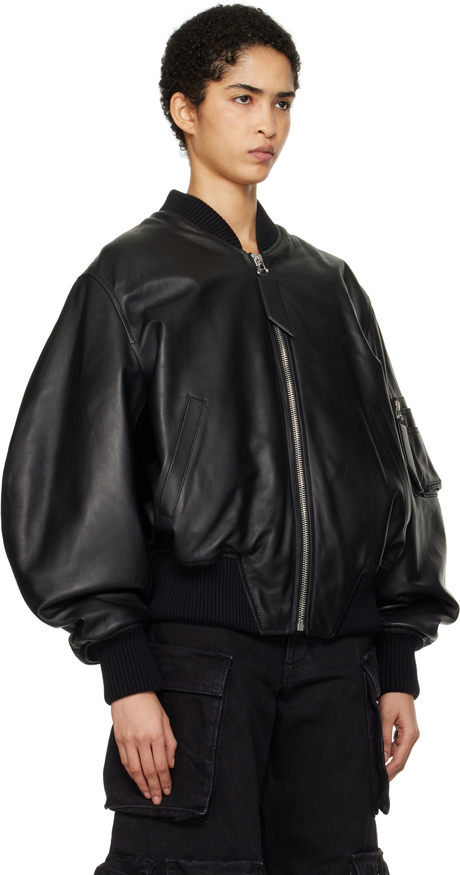 Bomber-takki The Attico The Attico Anja Leather Bomber Jacket Musta | 250WCB00004 LBT128AA, 1