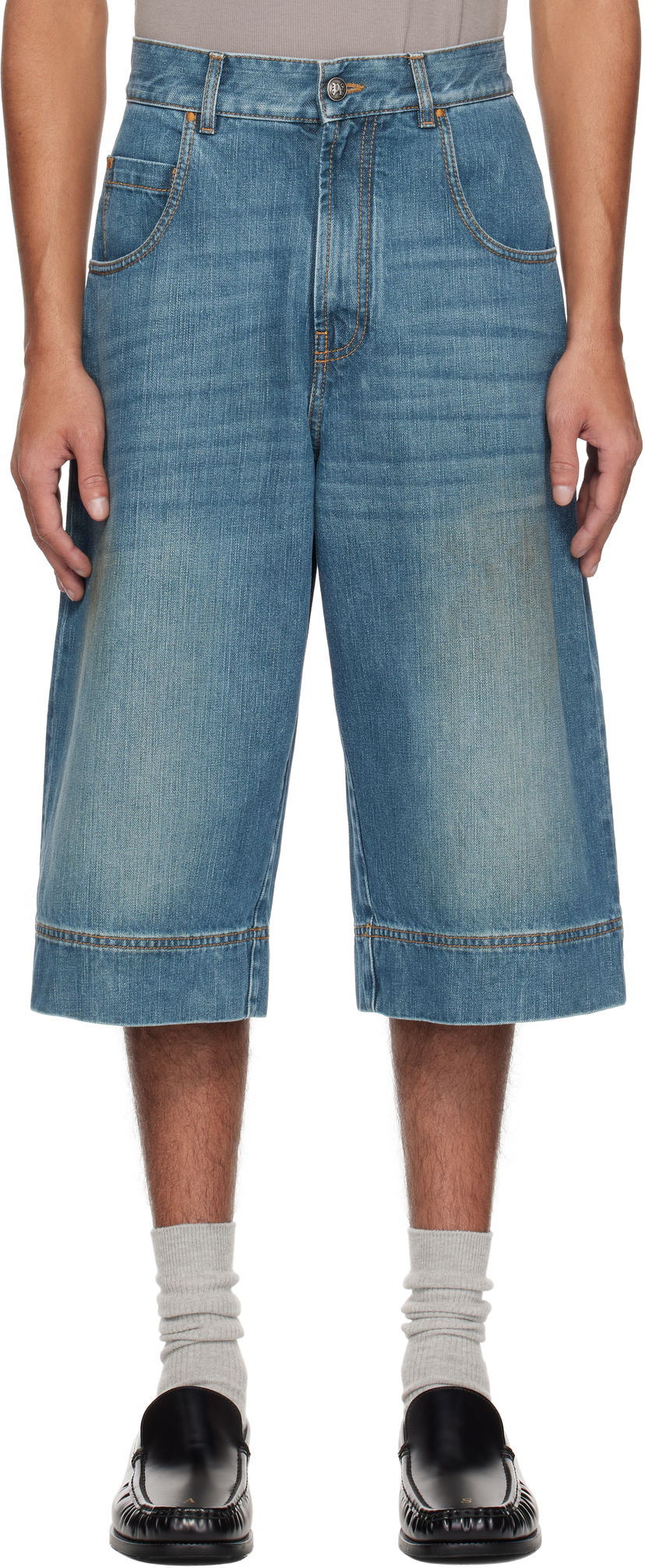 Shortsit Palm Angels Palm Angels Curved Logo Denim Shorts Sininen | PMYC007S25DEN0014555