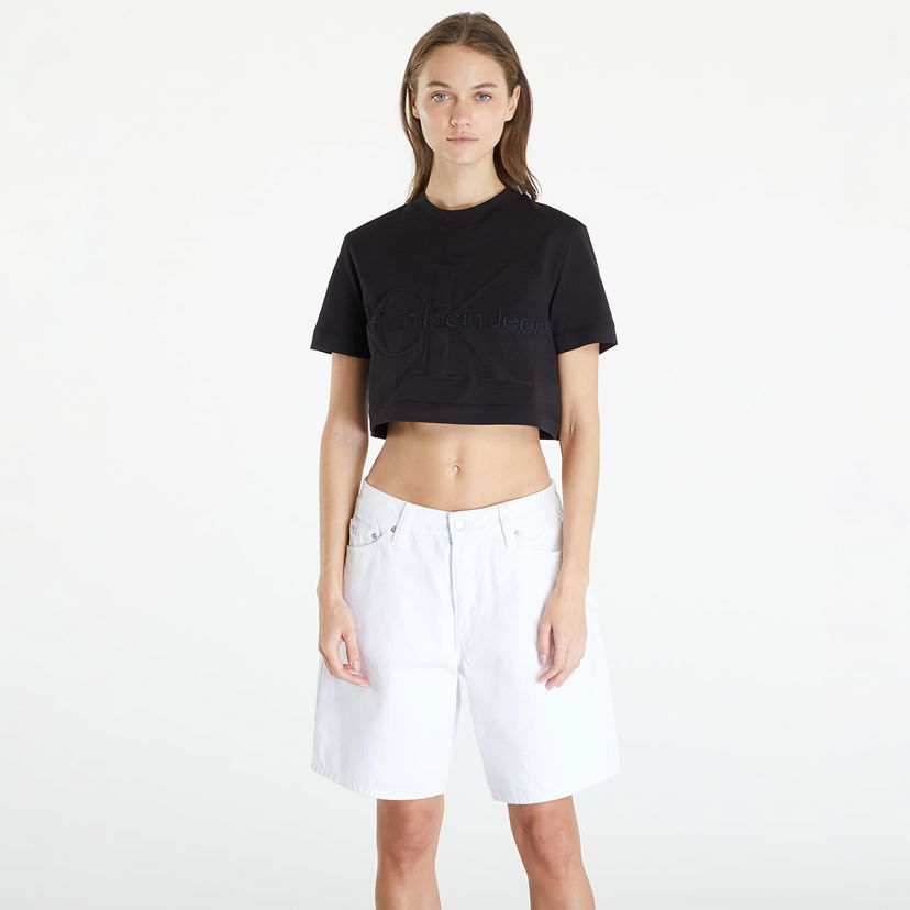 T-paita CALVIN KLEIN Premium Monologo Cropped T-Shirt Black Musta | J20J223362 BEH