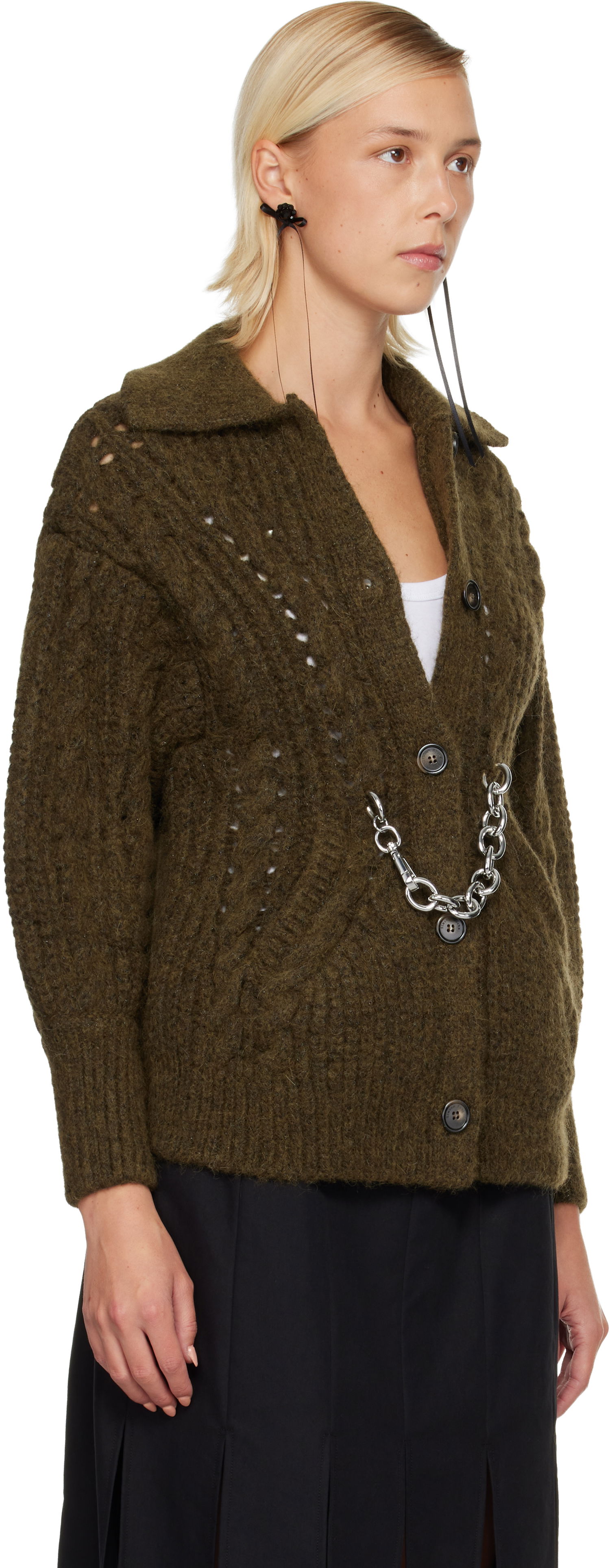 Villapaita Simone Rocha Simone Rocha Sculpted Chunky Knit Chain Detail Cardigan Vihreä | MZMK1E 0665, 1