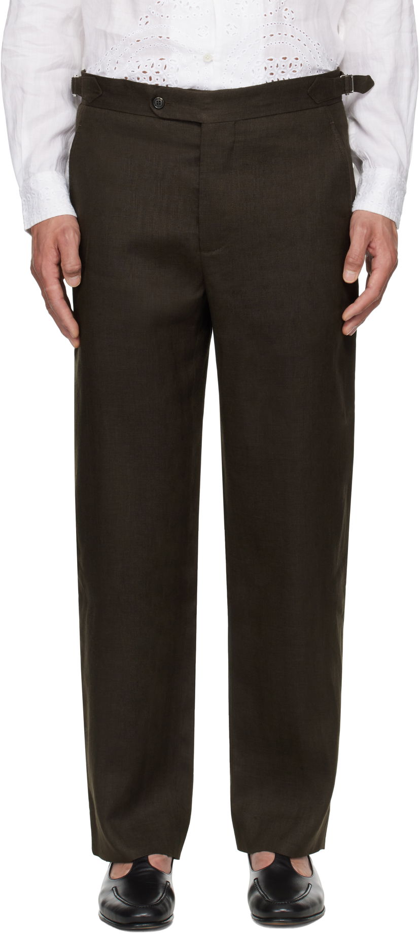 Housut Bode Bode Lightweight Linen Side-Buckle Trousers Ruskea | MRS25BT072