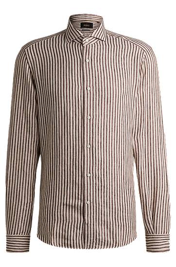 Paita BOSS Regular-Fit Striped Linen Shirt Beige | 50539596