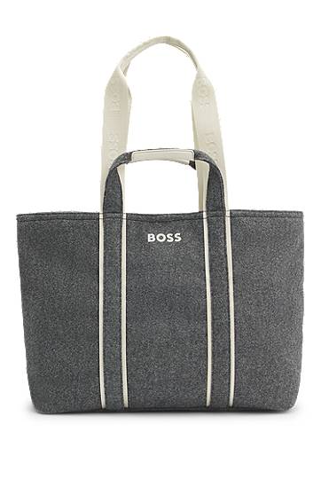Kangaskassi BOSS Felted Tote Bag with Contrast Logo and Striped Details Harmaa | 50552483