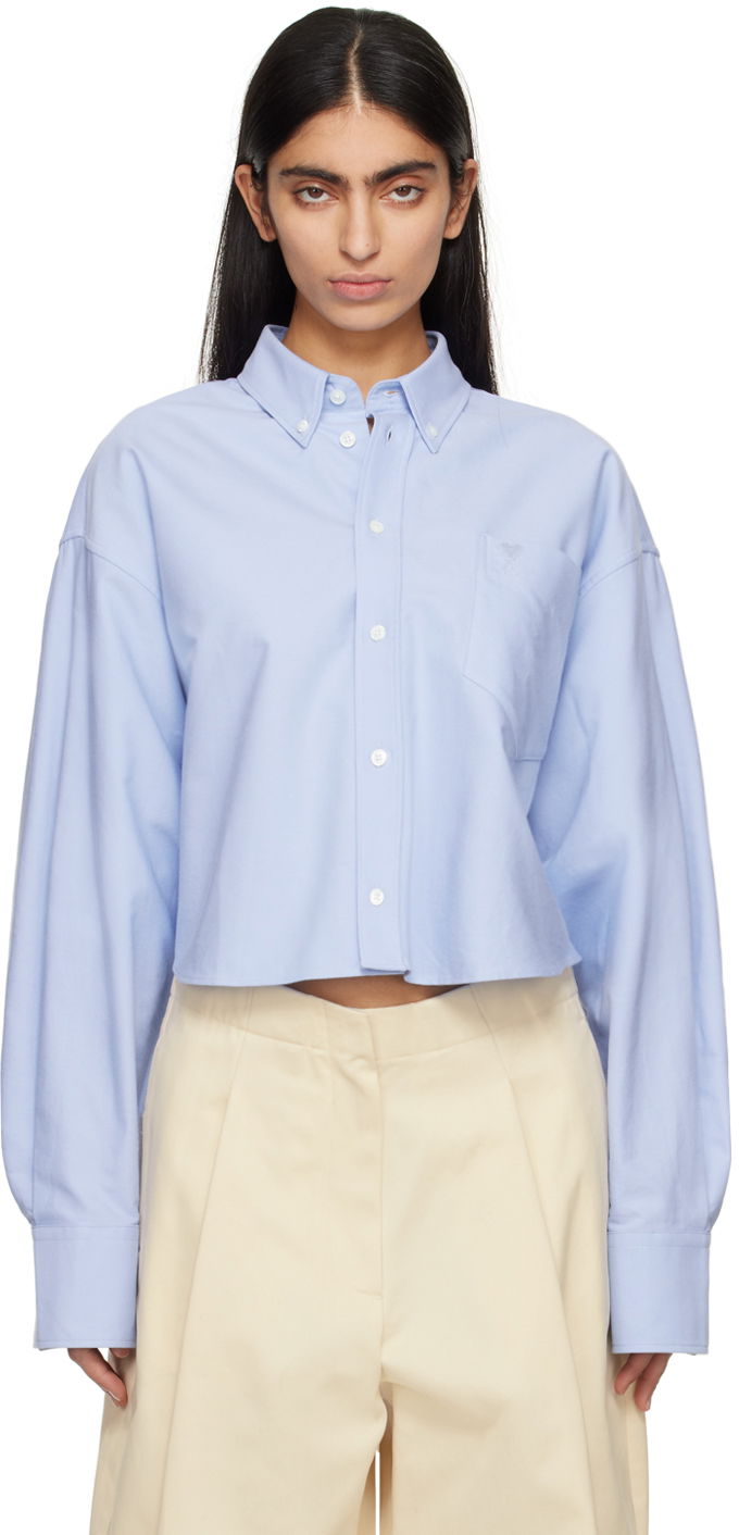 Paita AMI Embroidered Shirt Sininen | USH133.CO0031