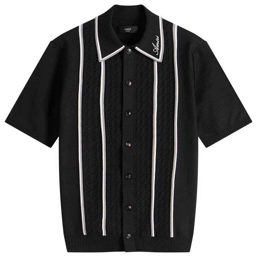 Poolopaita AMIRI Amiri Script Stripe Knit Polo Shirt Musta | AMKNIR1025-Black