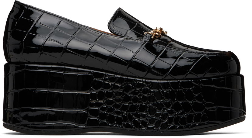 Kengänhoito GANNI GANNI Croco Butterfly Chain Platform Loafers Musta | S2834