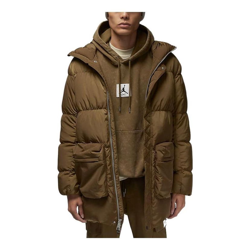 Puffer takki Jordan Jordan Logo Zipper Mid-Length Down Jacket Vihreä | DQ7347-385