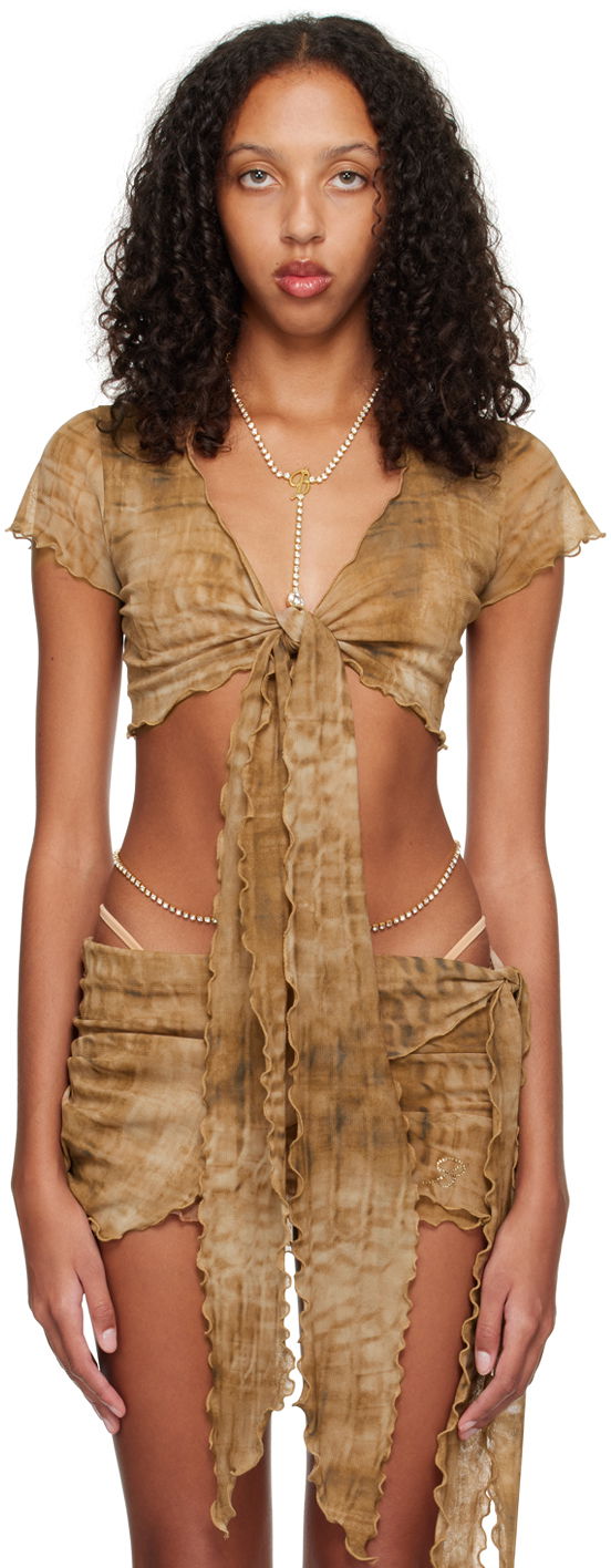 Crop top Blumarine Printed Tie-Front Crop Top Ruskea | P322C211A