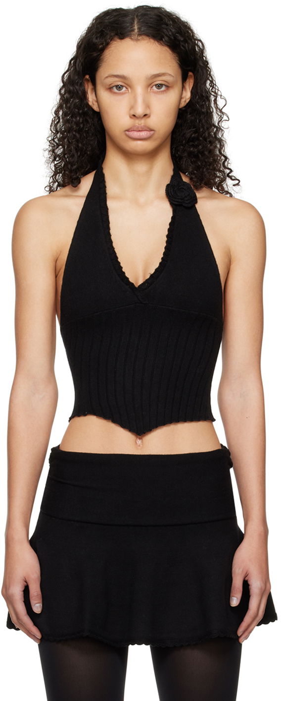 Tankkitoppi GUIZIO Guizio Alacant Halter Knit Top Musta | R24606S020