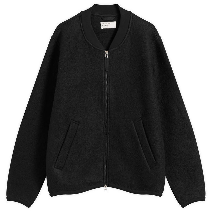 Bomber-takki Universal Works Wool Fleece Zip Bomber Jacket Musta | 00018-BLK