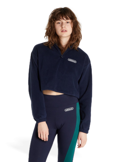 Huppari adidas Originals Retro 1/4 Zip Cropped Tummansininen | HL0052