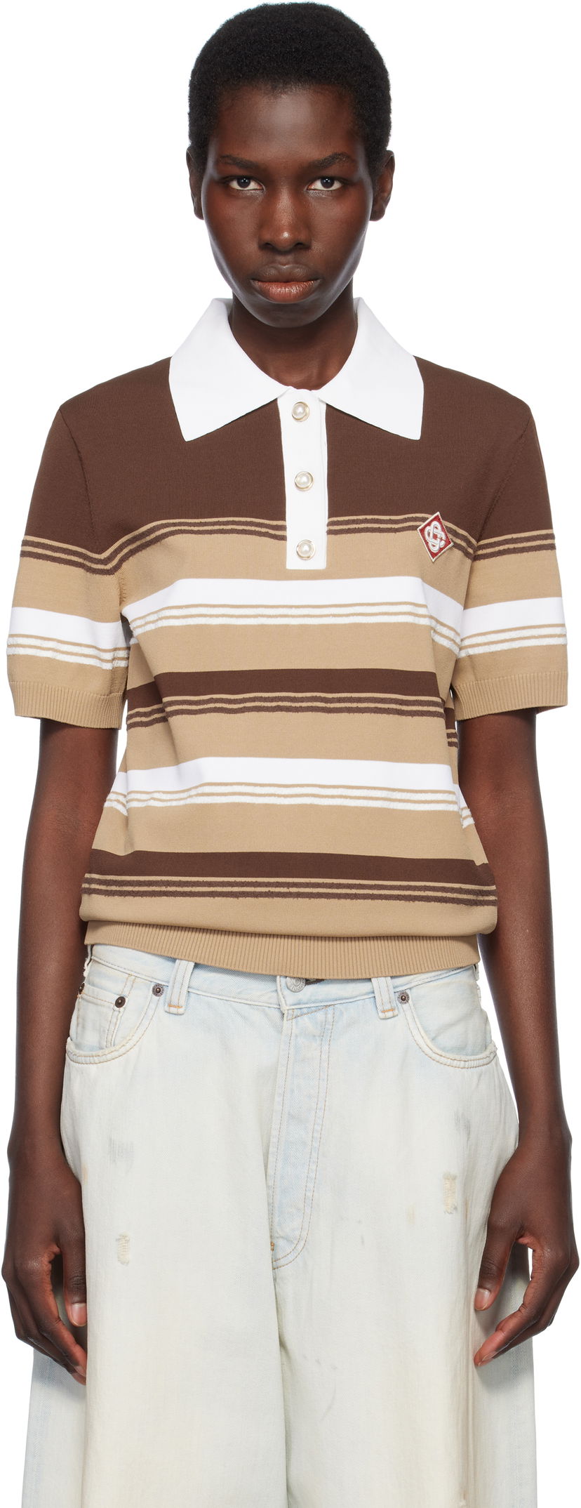 Poolopaita Casablanca Casablanca Knitted Striped Polo Ruskea | U-WS25-KW-907-01