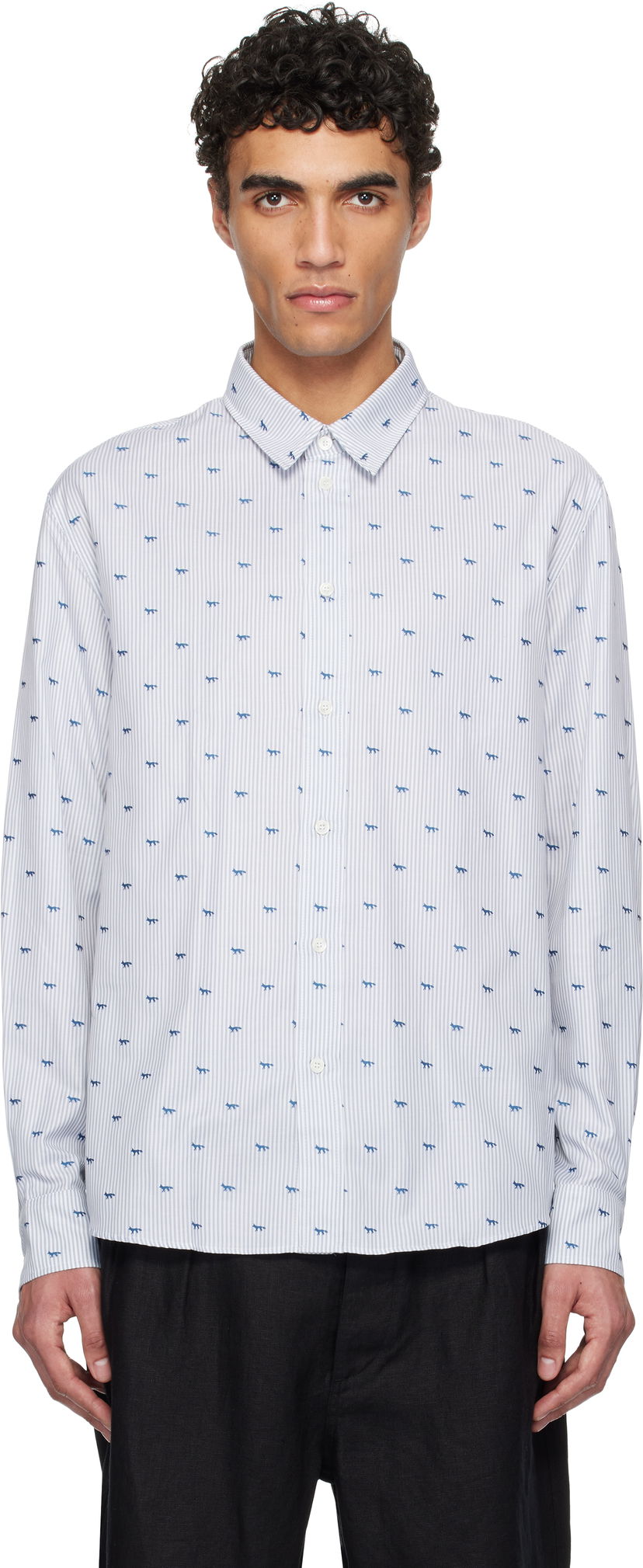 Paita MAISON KITSUNÉ Maison Kitsuné Profile Fox Casual Striped Shirt Valkoinen | MM00408WC5046
