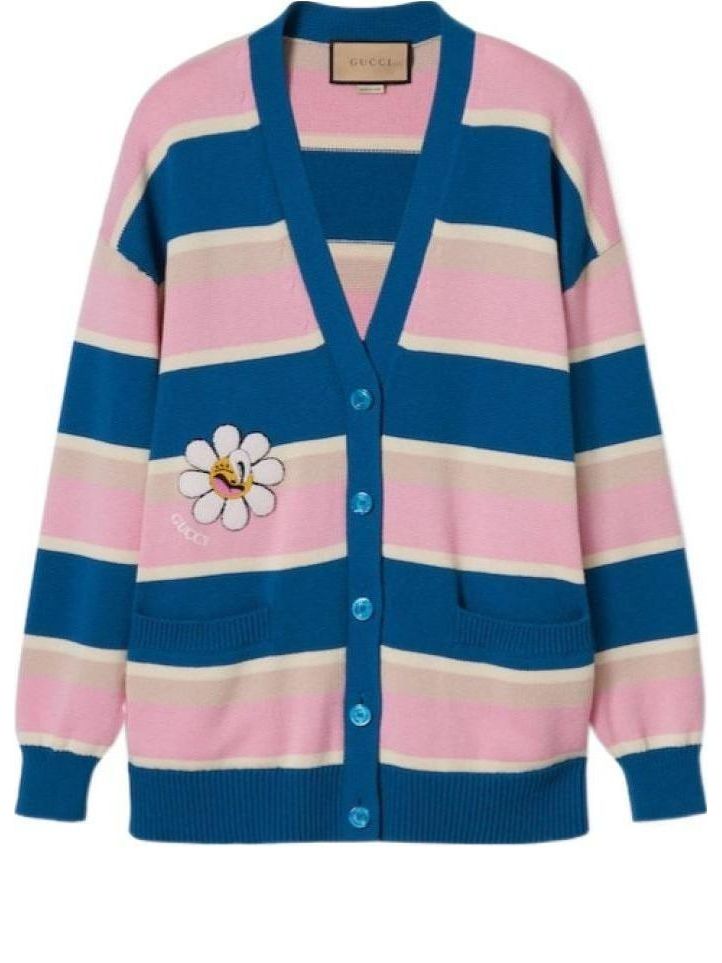 Villapaita Gucci Gucci Striped Cotton Wool Cardigan with Daisy Patch Monivärinen | 782216-XKDZ1-4915, 0