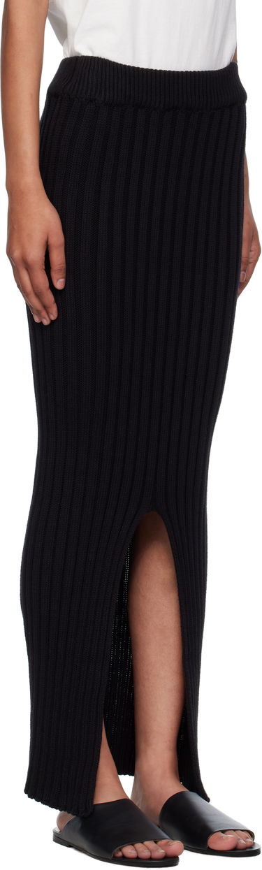 Hame Baserange Baserange Macau Midi Ribbed Knit Skirt with Slits Musta | SSMA-OC-AU25, 1