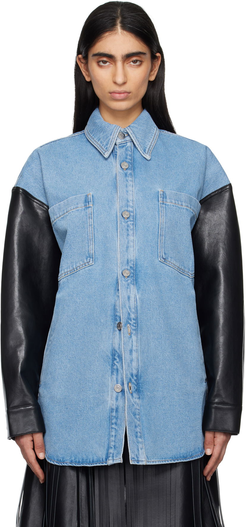 Paita Nanushka Nanushka Zinnie Denim Shirt with Faux Leather Sleeves Sininen | NU25RSTP09753