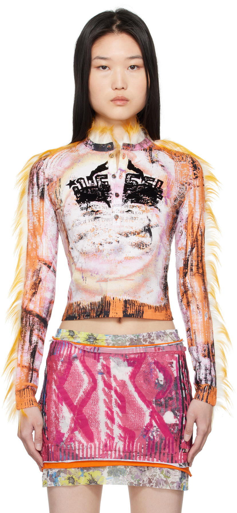 Crop top Diesel Abstract Print Henley T-Shirt Monivärinen | A16505 0LKBA