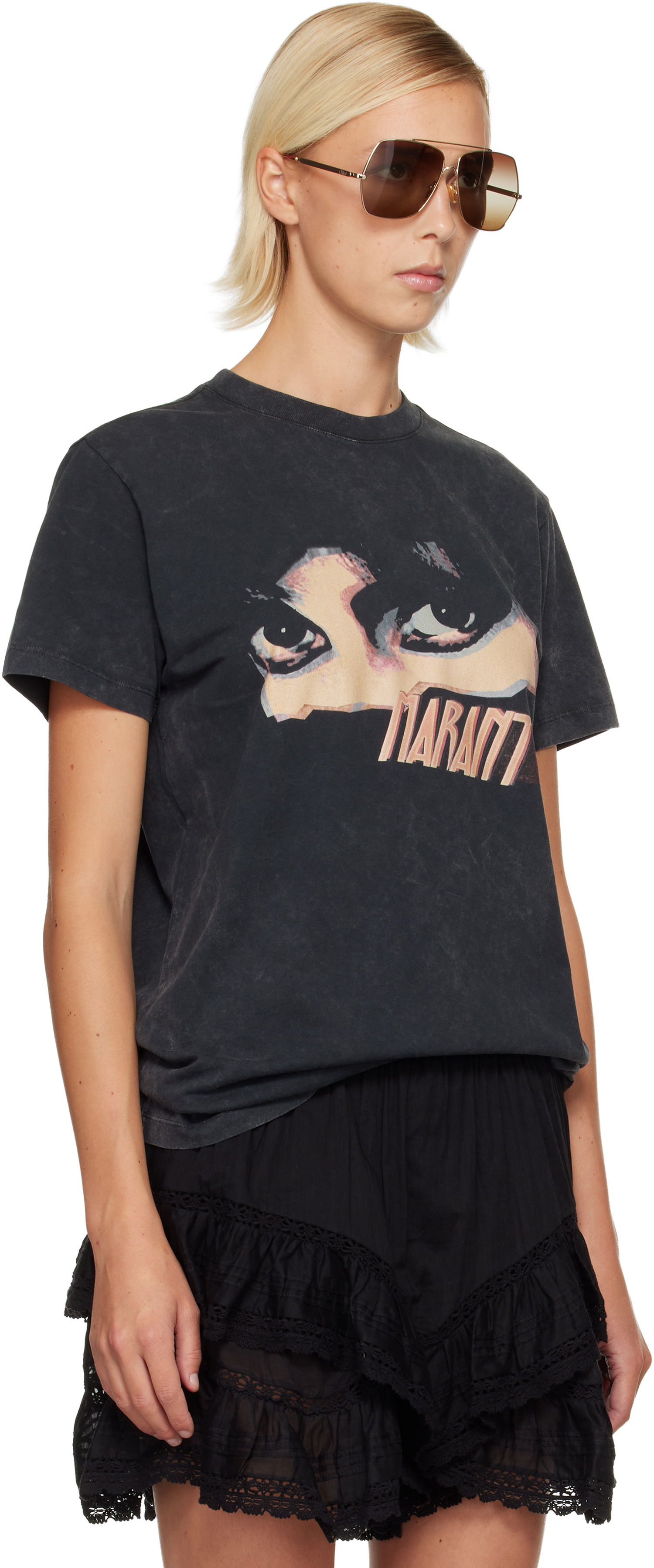 T-paita Isabel Marant Étoile Etoile Zoeline Short Sleeve Washed Graphic Print T-Shirt Musta | TS0147FA-C3N07E, 1