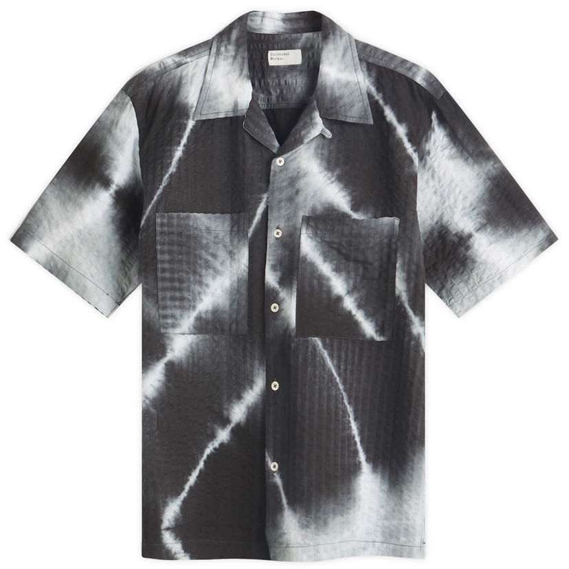 Paita Universal Works Tie Dye Seersucker Camp Shirt, Size Large Musta | 32159-CHC