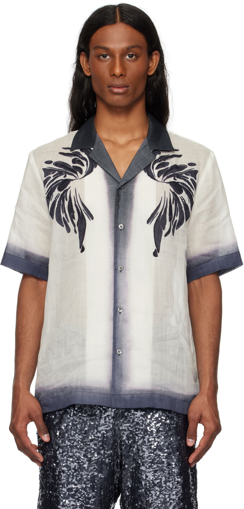 Paita Dries Van Noten Dries Van Noten Embroidered Linen Shirt Harmaa | 251-080748-1268