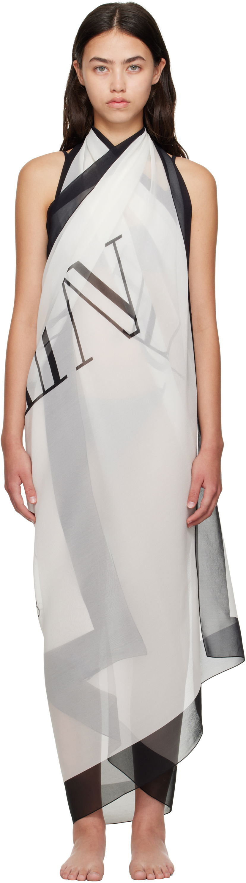 Huivi Balmain Balmain Two-Tone Printed Beach Cover-up Valkoinen | BKA202410