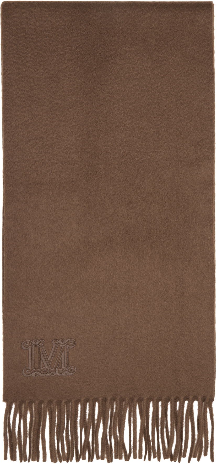 Huivi Max Mara Wsdalia Embroidered M-Logo Fringed Scarf Ruskea | 2524546311600