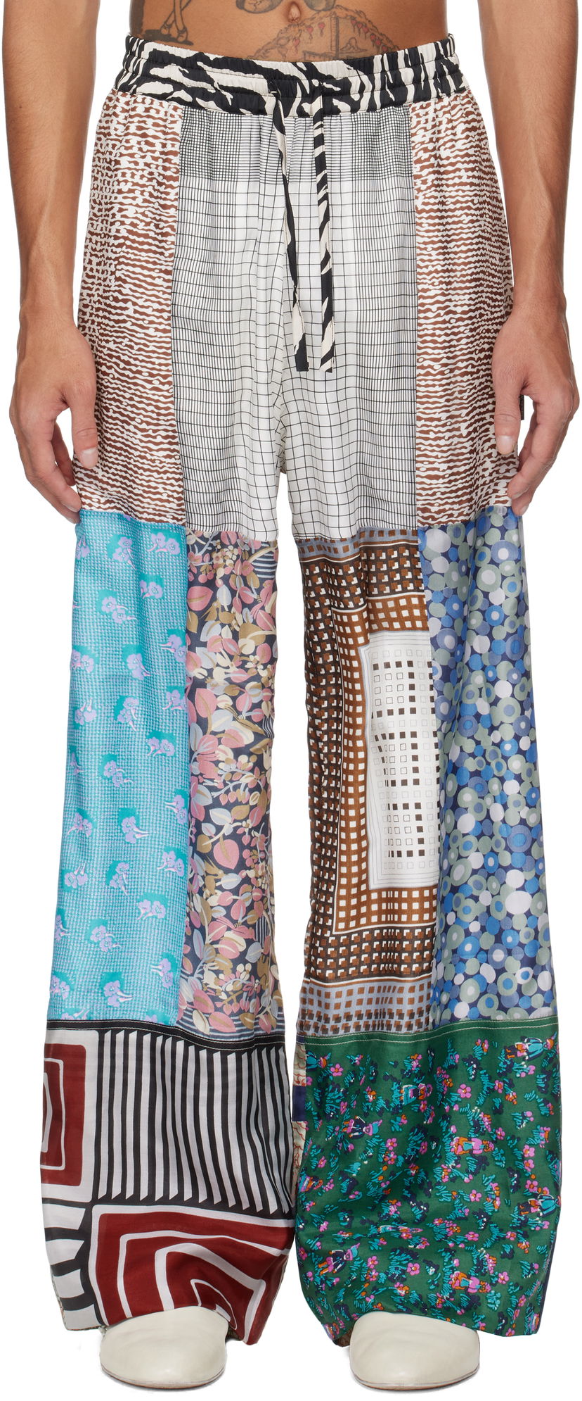 Housut Marine Serre Marine Serre Regenerated Silk Scarves Drawstring Patchwork Sweatpants Monivärinen | UPA054A UWOV0028