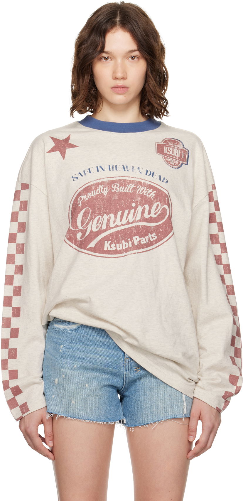 T-paita Ksubi Ksubi Pitt Lane Boyfriend Long Sleeve T-Shirt Beige | WPF25TE006