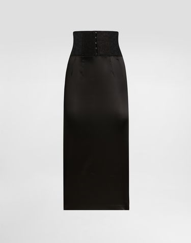 Hame Dolce & Gabbana Dolce & Gabbana Satin Calf-Length Skirt with Corset Belt Musta | F4CI1TFURADN0000, 0