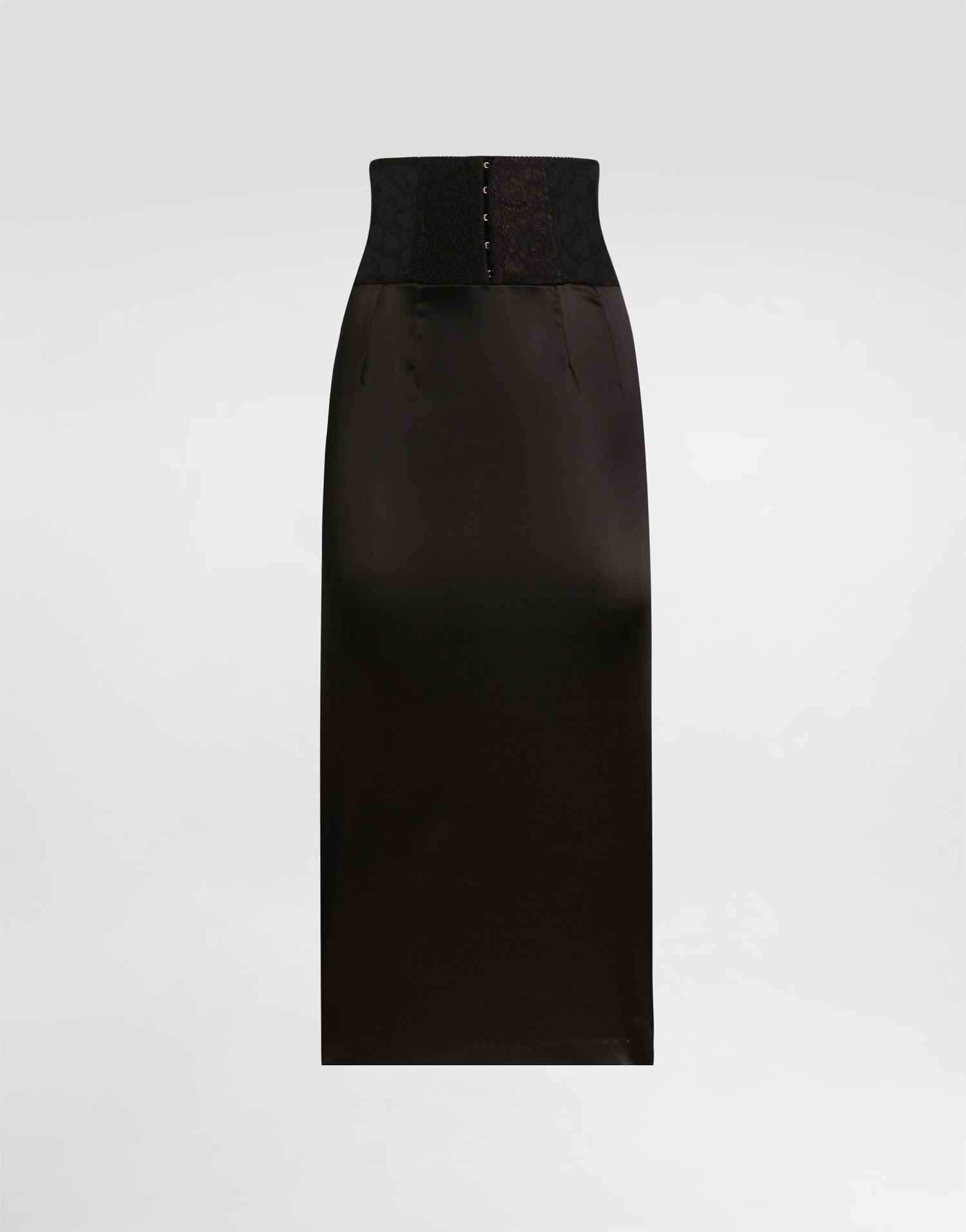 Hame Dolce & Gabbana Dolce & Gabbana Satin Calf-Length Skirt with Corset Belt Musta | F4CI1TFURADN0000, 0
