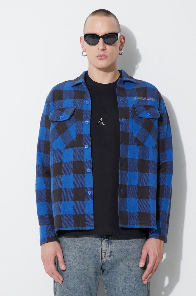 Paita Universal Works Universal Works L/S Utility Shirt Sininen | 29177
