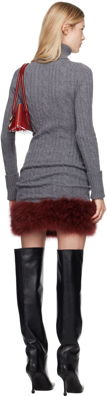 Mekko Blumarine Blumarine Turtleneck Dress With Fur Harmaa | A422A505A, 2