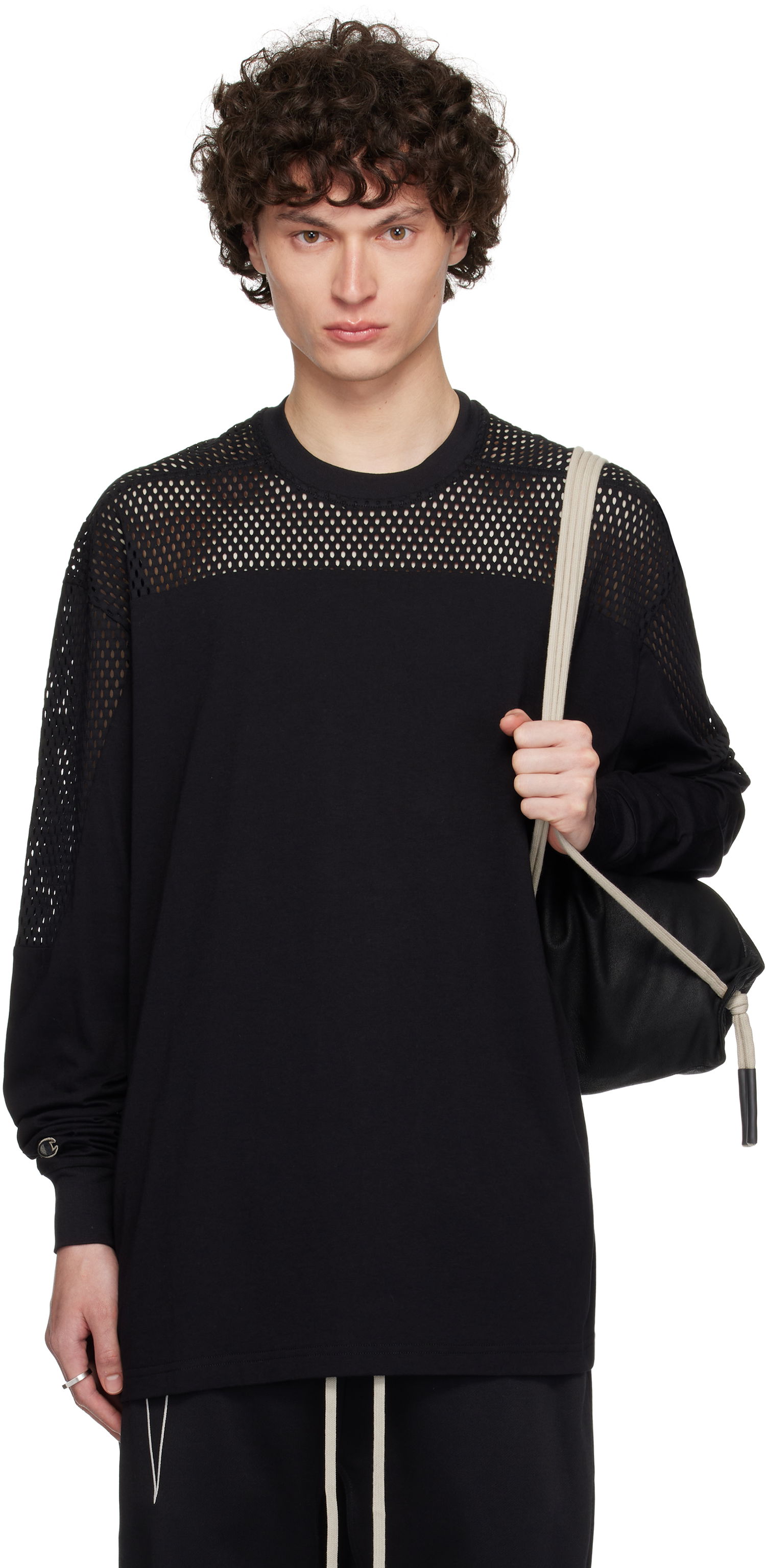 T-paita Rick Owens Rick Owens Champion Edition Girdered T-Shirt Musta | CM01E1673 CHJGOM JERSEY + MESH, 0