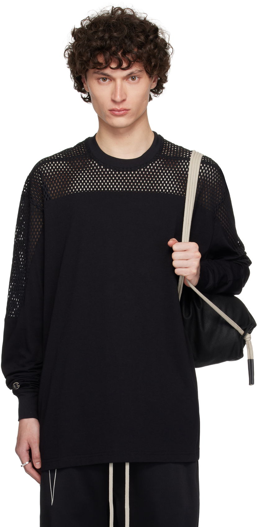 T-paita Rick Owens Rick Owens Champion Edition Girdered T-Shirt Musta | CM01E1673 CHJGOM JERSEY + MESH