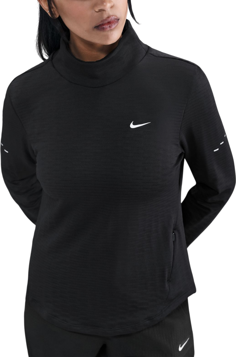 T-paita Nike Long-Sleeve Textured Mock Neck Running Top Swift Musta | hv2969-010