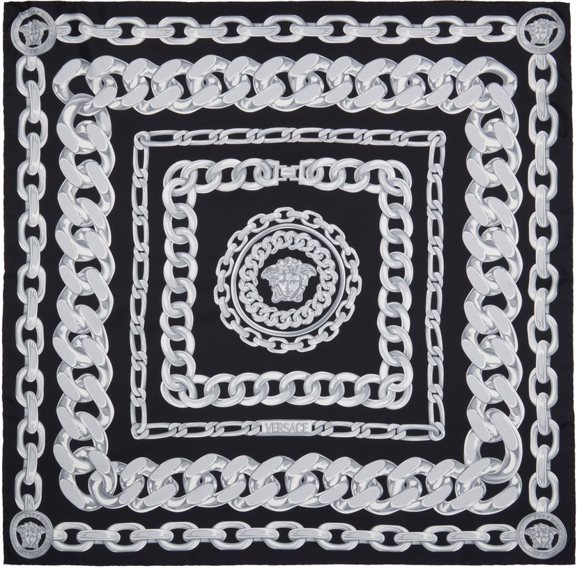 Huivi Versace Versace Medusa Chains Large Silk Scarf Musta | 1001600_1A13762