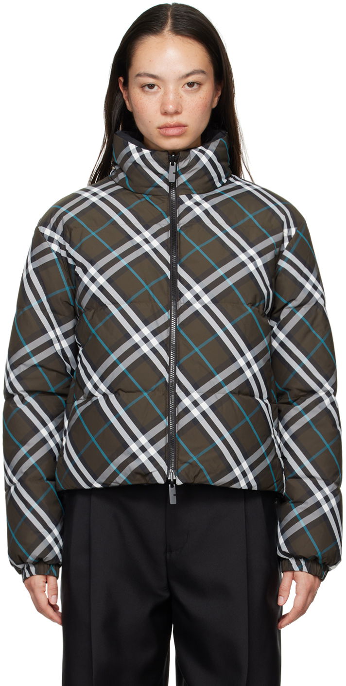 Puffer takki Burberry Khaki Check Reversible Down Puffer Jacket Vihreä | 8096131
