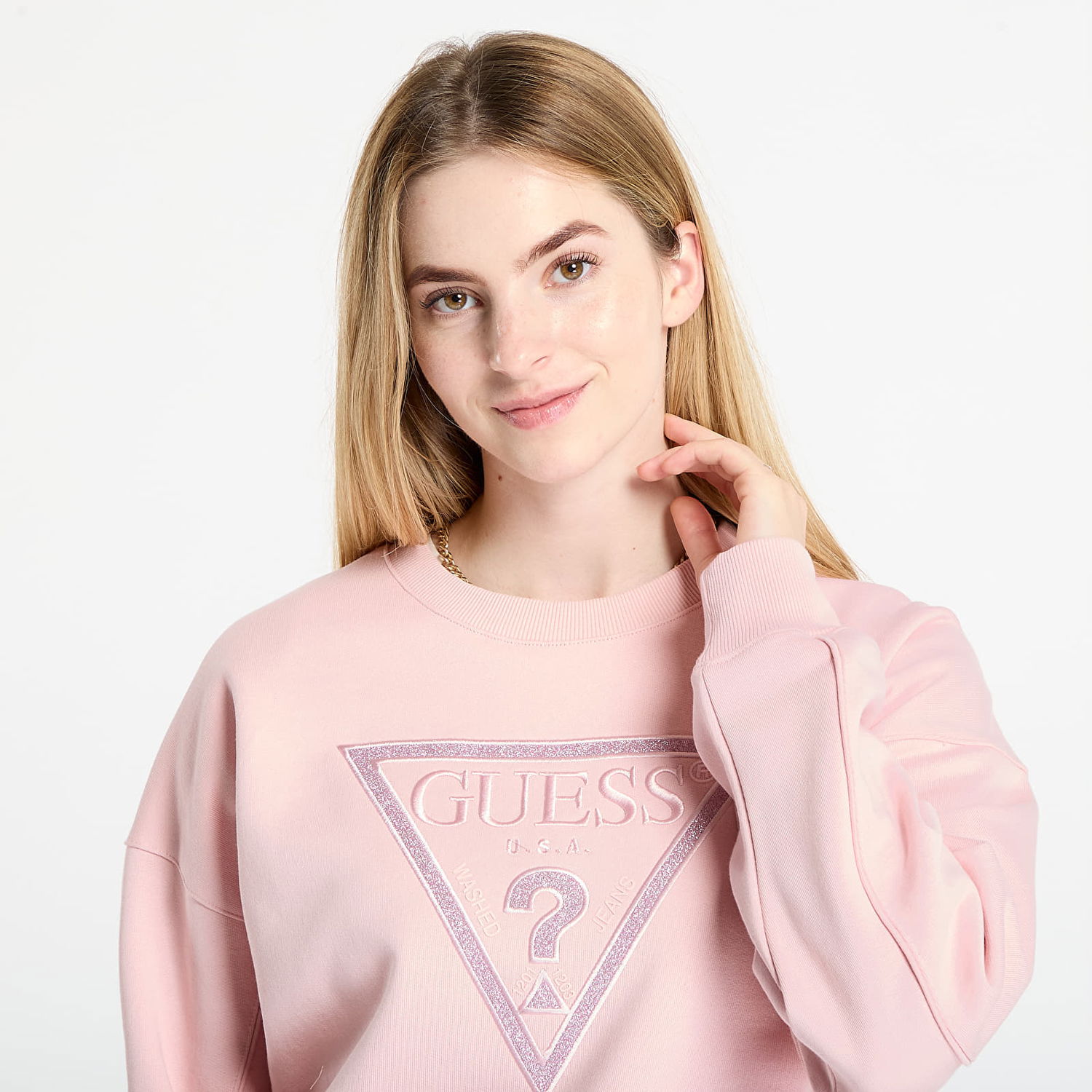 Huppari GUESS GUESS Triangle Glitter Sweatshirt Vaaleanpunainen | W5BQ11KC8I1-G66B, 1