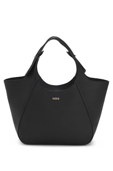 Kangaskassi BOSS Grained-leather tote bag with logo lettering Musta | 50552118