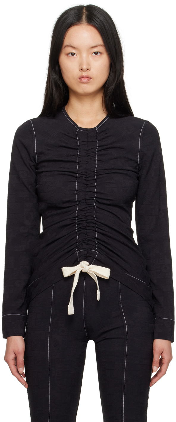 Paita GANNI GANNI Drawstring Long Sleeve Blouse Musta | F7369