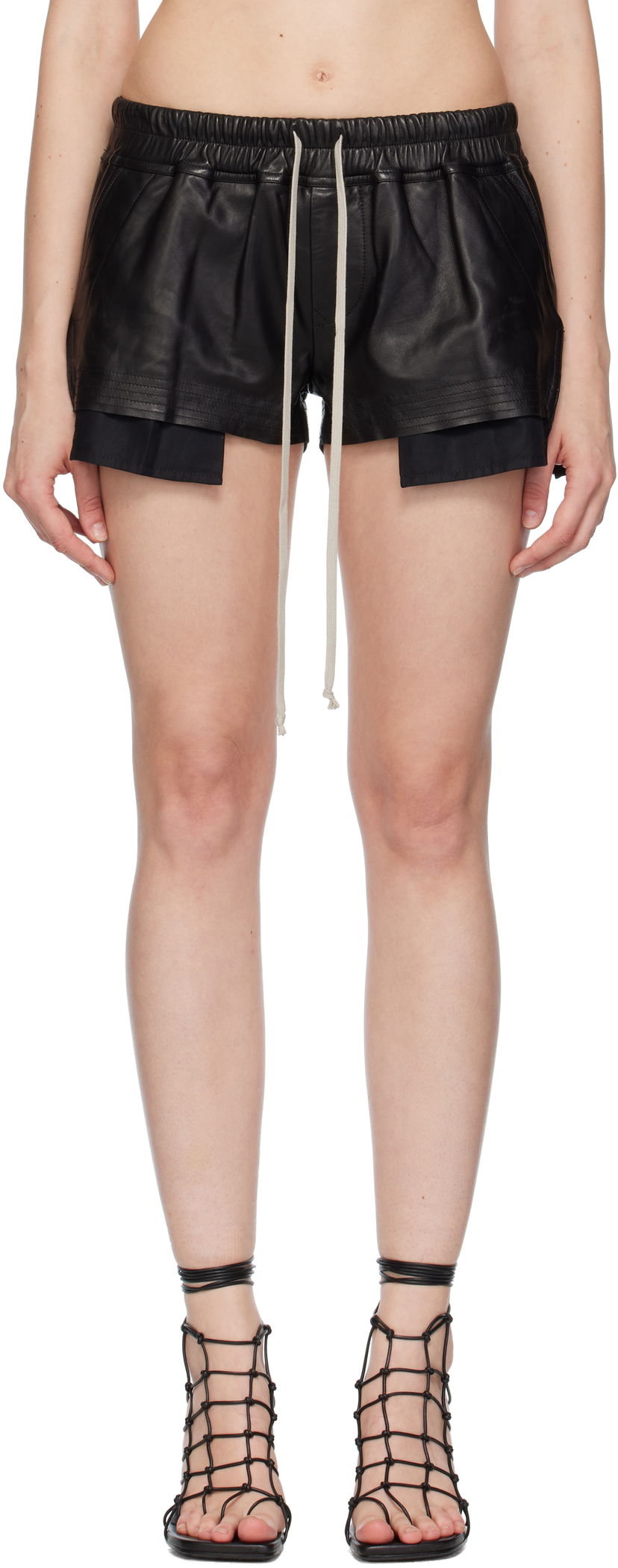 Shortsit Rick Owens Rick Owens Concordians Fog Boxers Leather Shorts Musta | RP02E4316 LBY