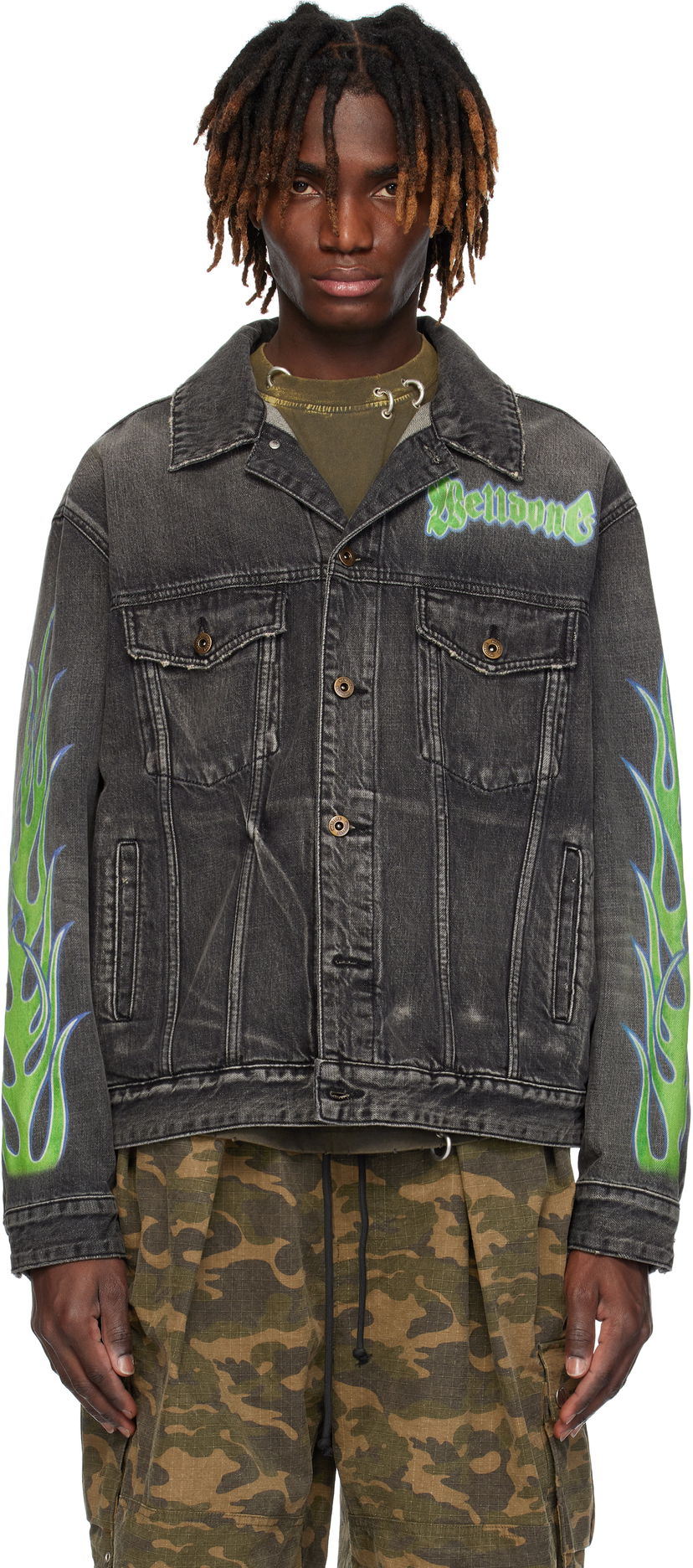 Takki We11done We11done Blaze Logo Denim Jacket Musta | WD-DJ0-25-318-U-BK