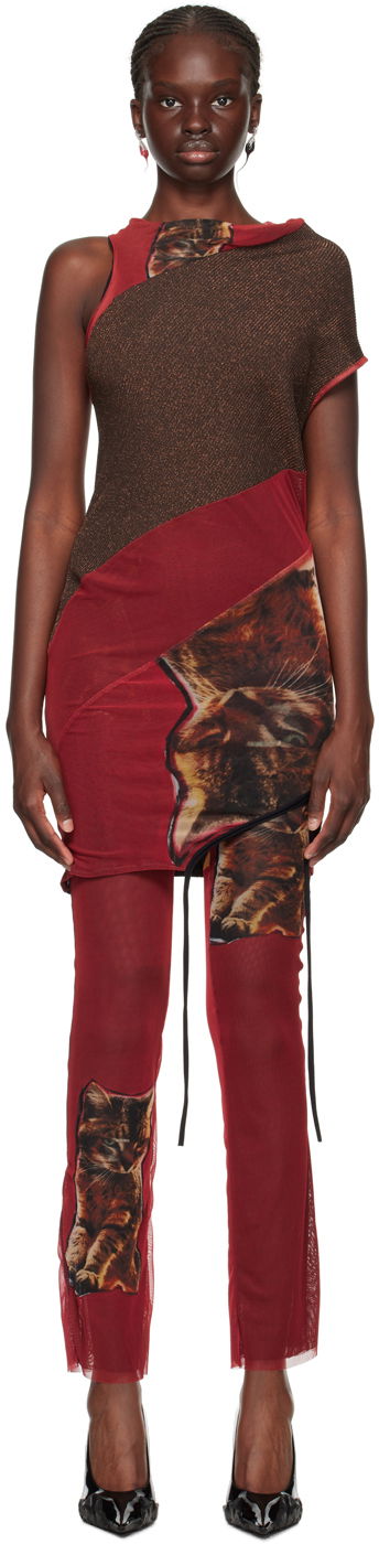 Mekko Ottolinger Ottolinger Cat Print Mesh Mini Dress Punainen | 102601