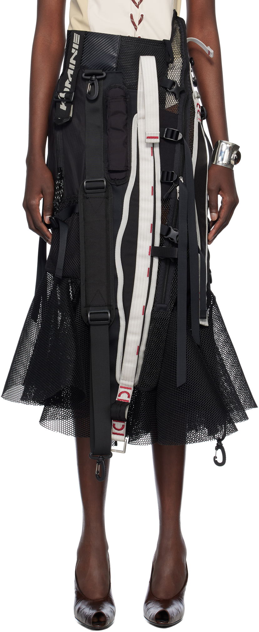 Hame Junya Watanabe Junya Watanabe Multi Fabrics Mix Midi Skirt Musta | JO-S016-051-1